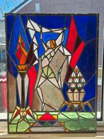 Art deco stijl Glas in Lood raam gebrandschilderd gesigneerd, Ophalen of Verzenden