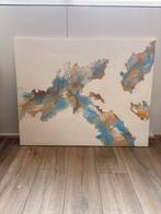 Abstract Schilderij 100x80 cm - Blauw, Goud, Wit, Ophalen