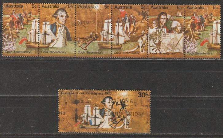 1039. Australie 437/42 gest. James Cook, Postzegels en Munten, Postzegels | Oceanië, Gestempeld, Ophalen of Verzenden