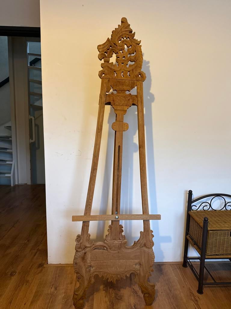 Houten schildersezel met houtsnijwerk, Hobby en Vrije tijd, Schilderen, Ophalen, Gebruikt, Ezel