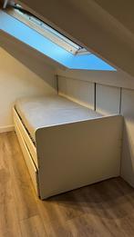 Uitschuifbaar bed met lattenbodem, Huis en Inrichting, Slaapkamer | Bedden, Ophalen, Wit, Tweepersoons, Overige maten