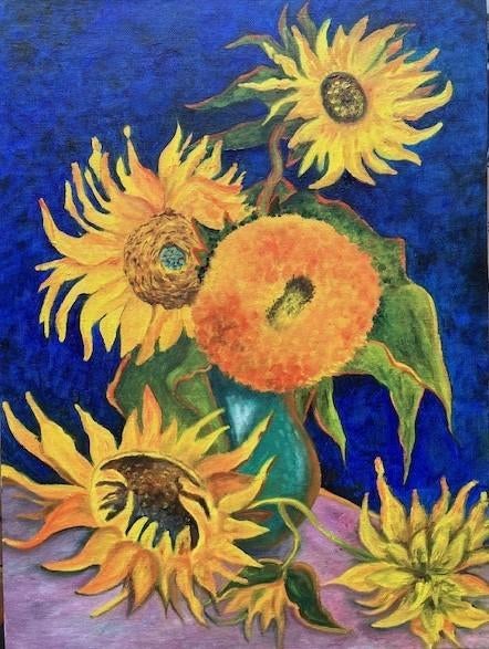 "Sunflowers a la Van Gogh" (Oil painting by Kuijken, 30x40 c, Hobby en Vrije tijd, Schilderen, Ophalen of Verzenden, Nieuw, Olieverf