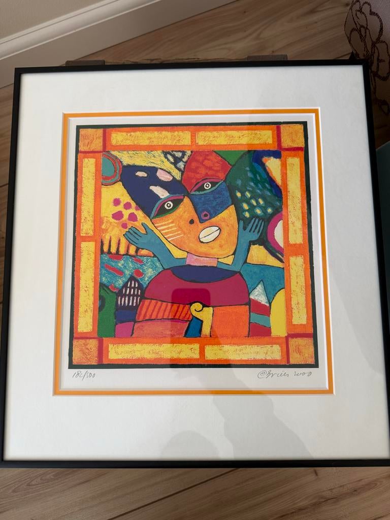 Kleurrijk levendig zeefdruk Schilderij van Clemens Briels, Ophalen