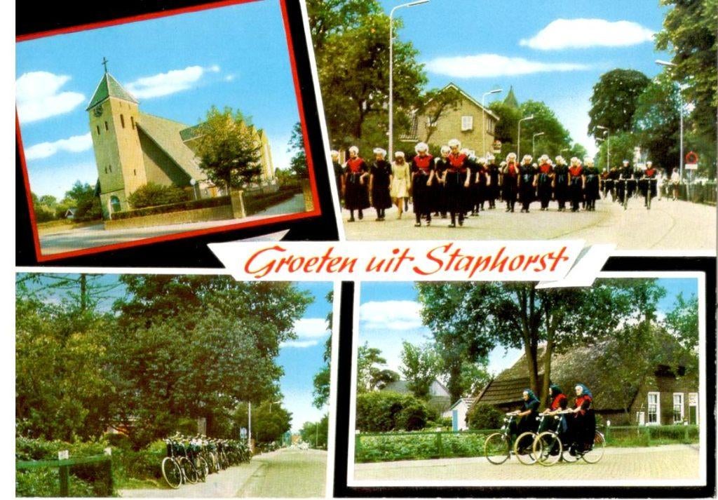 Staphorst klederdracht afbeeldingen gang naar de kerkdienst, Verzamelen, Verzenden, 1980 tot heden, Ongelopen, Klederdracht
