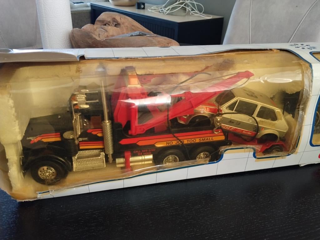Vintage Sleepy Collection Takelwagen met Auto golf gti, Ophalen of Verzenden, Groter dan 1:32, Auto, Overige merken