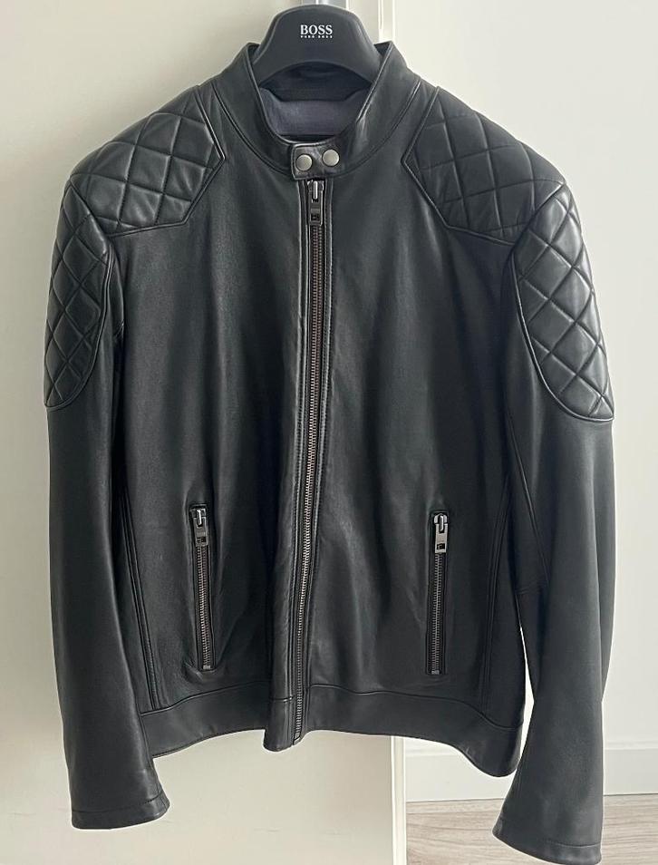 Hugo boss leren jas maat 50, Kleding | Heren, Jassen | Winter, Zo goed als nieuw, Maat 48/50 (M), Zwart, Ophalen