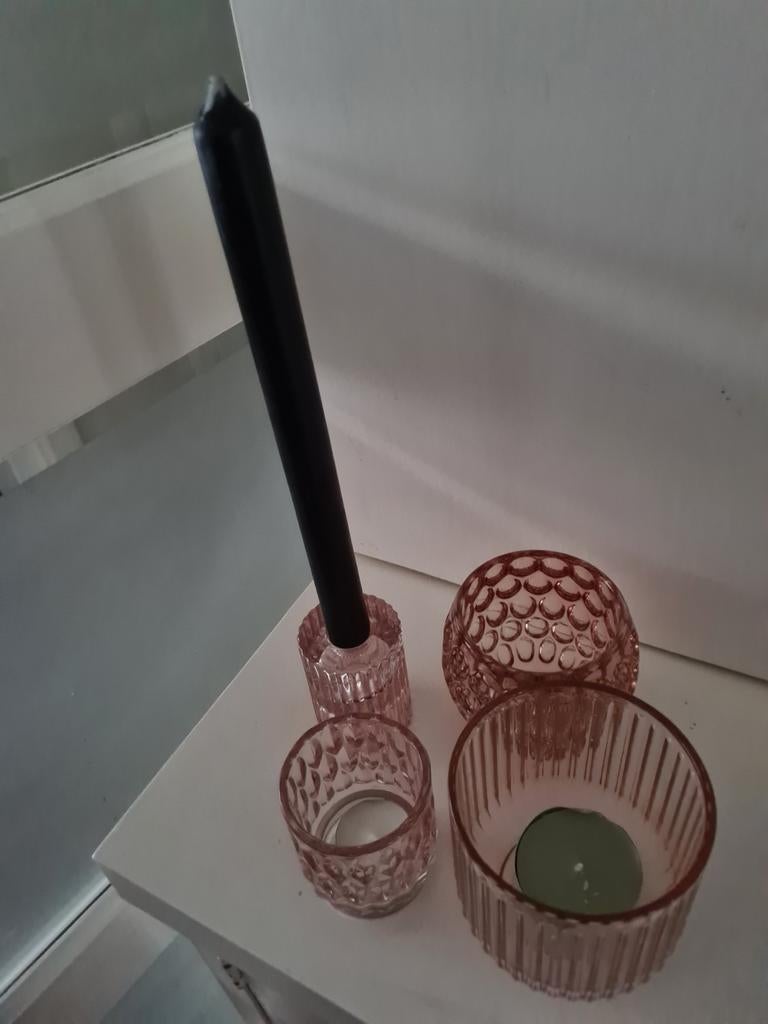 4 Delig setje voor kaars kleine en grote waxinelichtjes, Ophalen, Overige materialen, Overige kleuren, 25 tot 50 cm