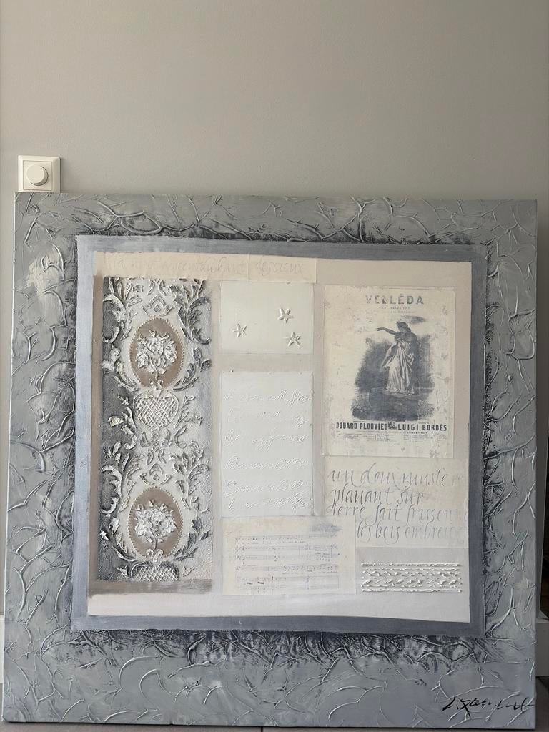 Handgemaakt Olieverf Schilderij - Grijs, Wit, Taupe, Ophalen