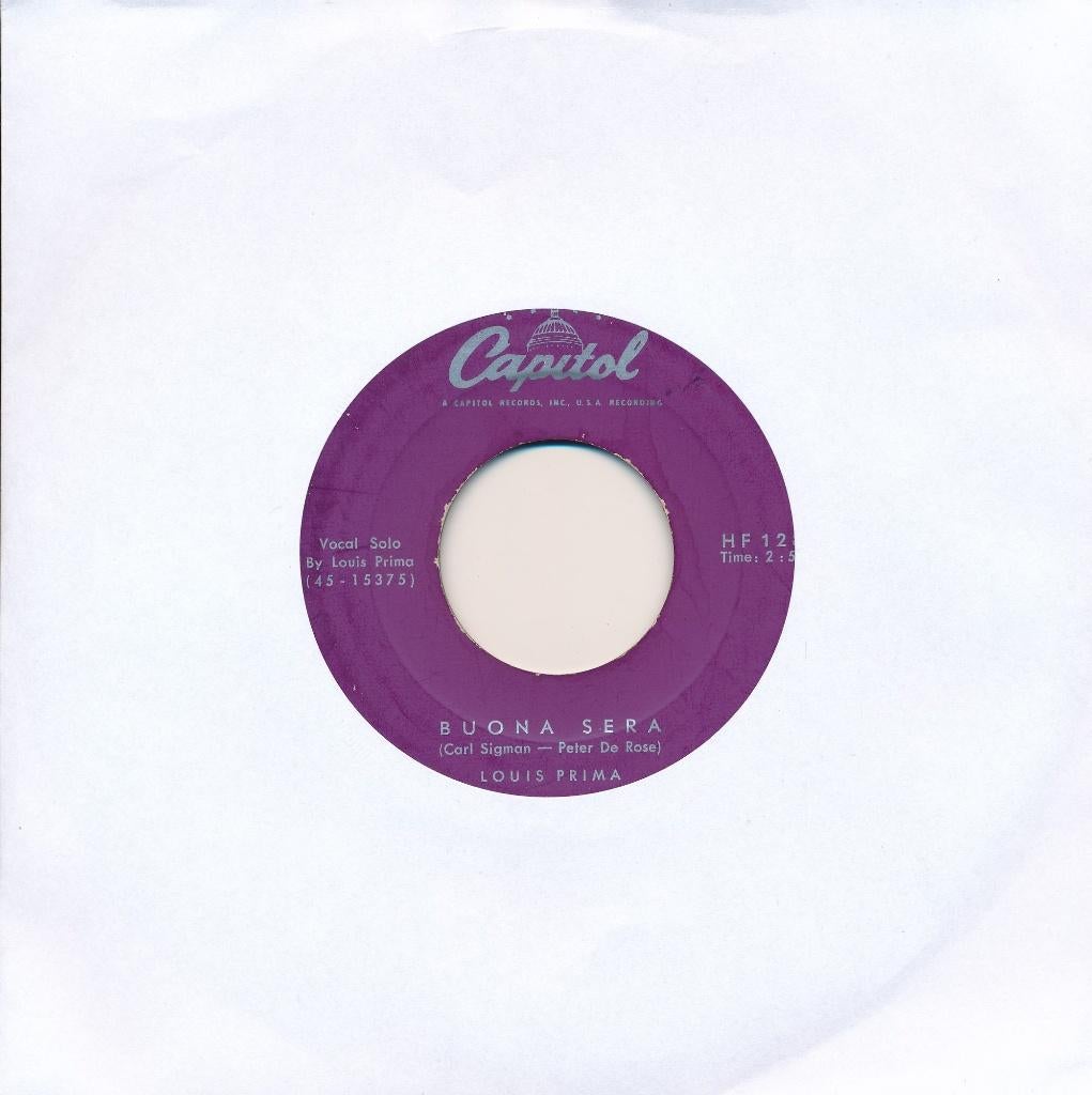 2195 Louis Prima - Buona sera (1958), Cd's en Dvd's, Vinyl Singles, Gebruikt, 7 inch, Single, Ophalen of Verzenden