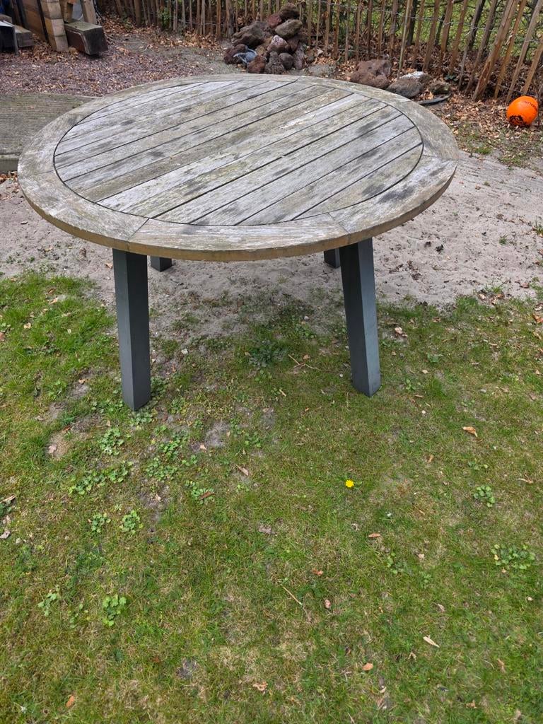 Ronde houten tuintafel 130cm, Tuin en Terras, Ophalen, Gebruikt, Rond, Hout