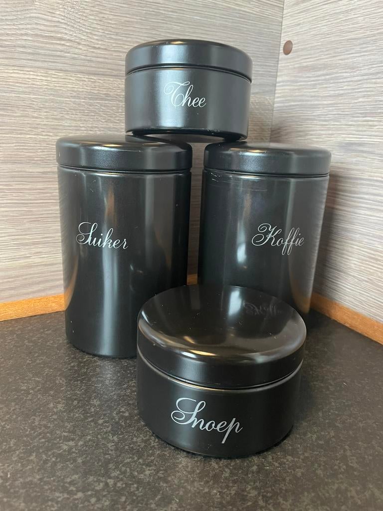 Brabantia voorraad bussen zwart koffie suiker thee snoep, Ophalen, Zo goed als nieuw