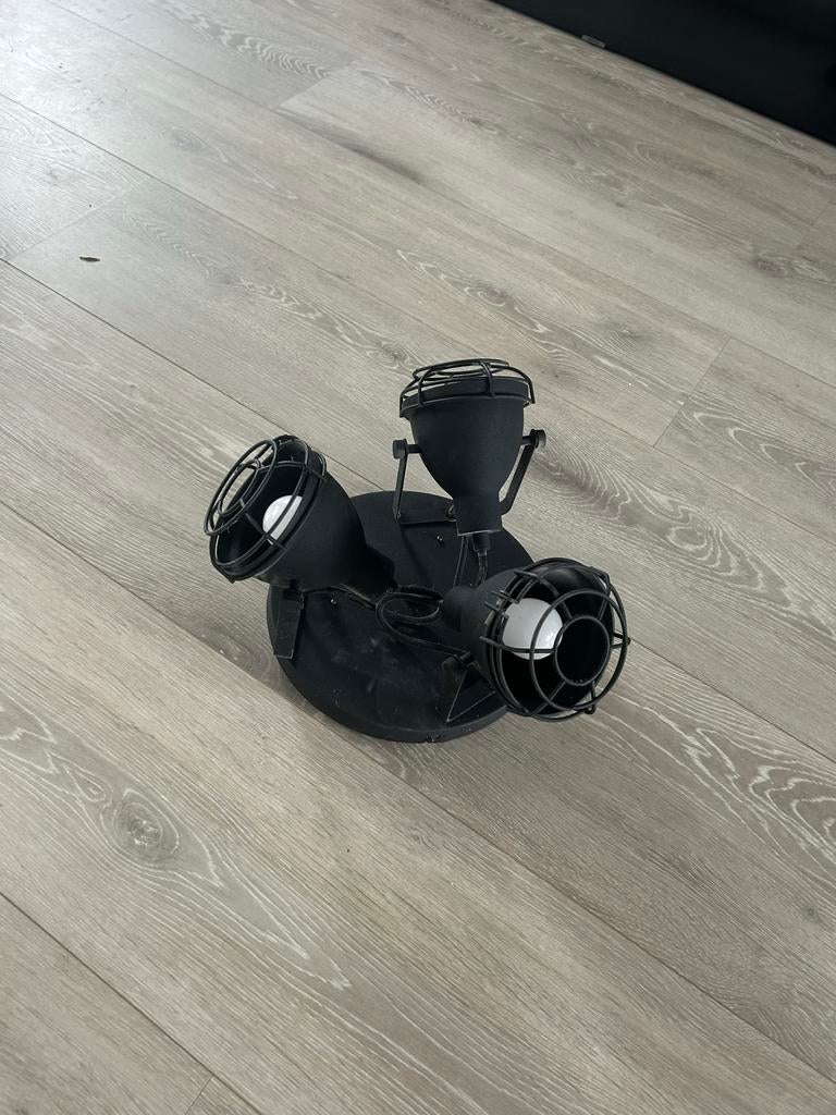 Zwarte industriële plafondlamp met 3 spots, Ophalen, Gebruikt, Metaal