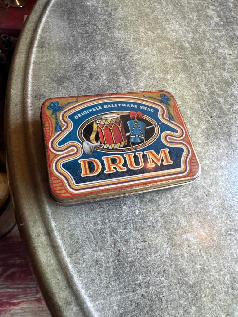 Vintage Drum shag tabak blikje - Originele Halfzware Shag, Ophalen of Verzenden, Gebruikt, Verpakking