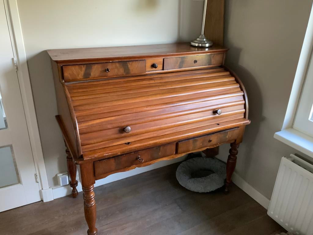 Antiek notenhouten rolluikbureau - 125x65x117 cm, Antiek en Kunst, Ophalen