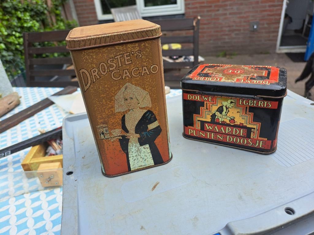 2 bewaarblikjes Droste en Douwe Egberts, Verzamelen, Blikken, Ophalen of Verzenden