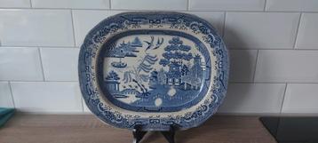 oude grote serveerschaal 35x28 cm met decor willow beschikbaar voor biedingen