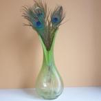 Glazen design vaas met deuk & groen vlek patroon 2204, Minder dan 50 cm, Groen, Glas, Ophalen of Verzenden