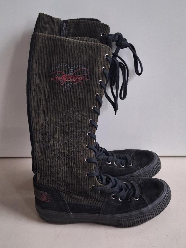 Replay dameslaarzen corduroy maat 36, Kleding | Dames, Schoenen, Gedragen, Hoge laarzen, Groen, Verzenden