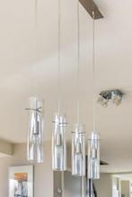 vierpits hanglamp helder glas halogeen, Ophalen of Verzenden, Zo goed als nieuw, 50 tot 75 cm, Glas