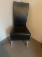 4 Eetkamerstoelen - Zwart Leer, Ophalen, Gebruikt, Zwart, Leer