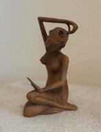 Houtsnijwerk beeldje vrouw spiegel bloem figuur, Ophalen of Verzenden