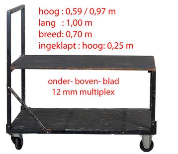 Transport kar, handgemaakt, staal/hout gebruiksporen maar ok