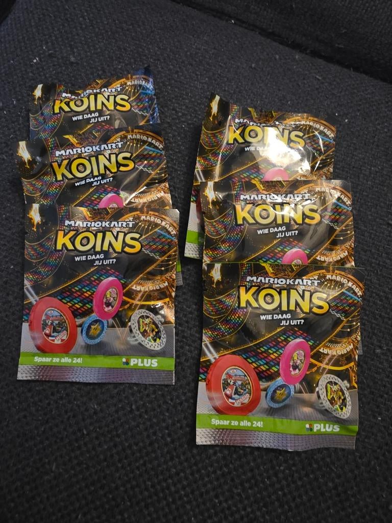 6 ongeopende zakjes Mario Kart KOINS, Ophalen of Verzenden, Nieuw