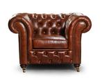 Nieuwe chesterfield fauteuil 100% rundleer handgemaakt, Nieuw, 100 tot 125 cm, Hout, 75 tot 100 cm