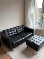 IKEA LANDSKRONA 2-zitsbank zwart/metaal + voetenbank, Ophalen, Tweepersoons, 75 tot 100 cm, Zo goed als nieuw
