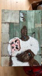 Koe op houten plank, Ophalen of Verzenden, Zo goed als nieuw, Minder dan 50 cm, Schilderij