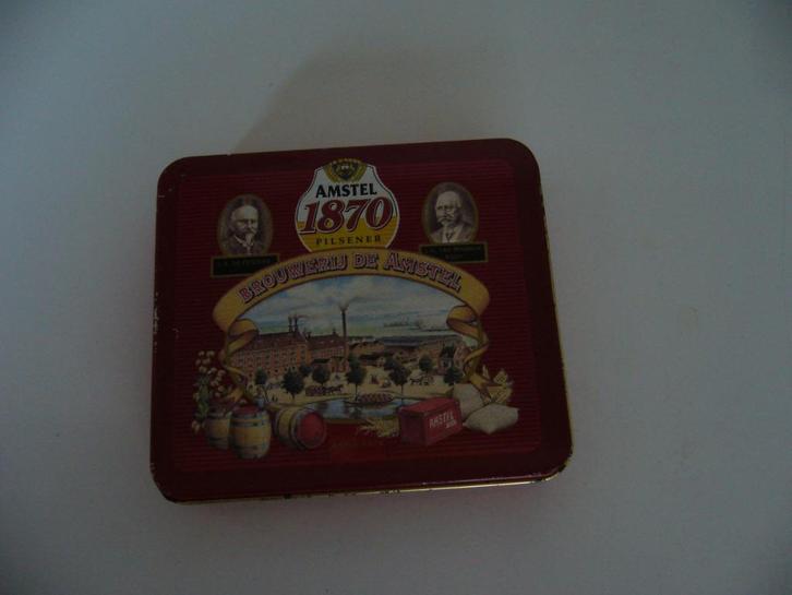 1870 Amstel bier blik met viltjes, Verzamelen, Biermerken, Zo goed als nieuw, Viltje(s), Amstel, Ophalen of Verzenden