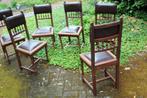 Zes antieke houten stoelen met leer - Eetkamer stoelen, Ophalen