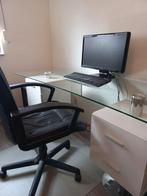 Wit bureau met glazen blad 150x75x75 (bxdxh), Gebruikt, Ophalen, Bureau