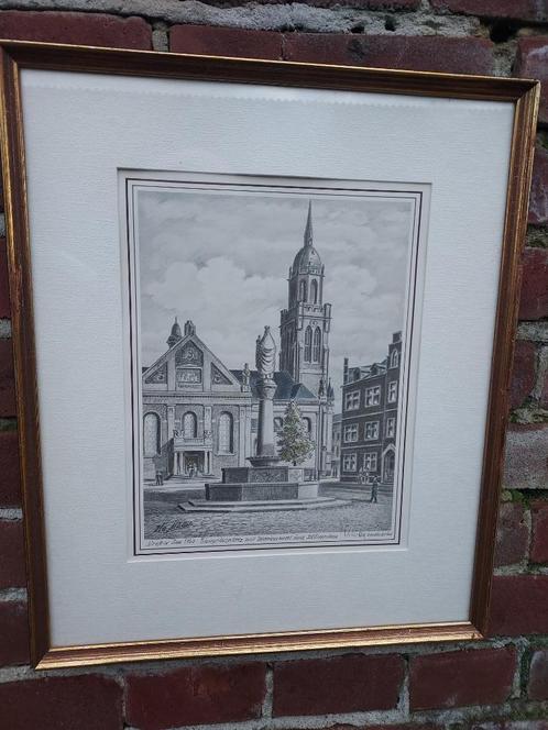 Handgekleurde gravure van Krefeld, Dionysiusplatz., Antiek en Kunst, Kunst | Etsen en Gravures, Verzenden
