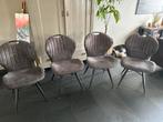 Set van 4 grijze, moderne stoelen, Gebruikt, Ophalen of Verzenden, Vier, Metaal