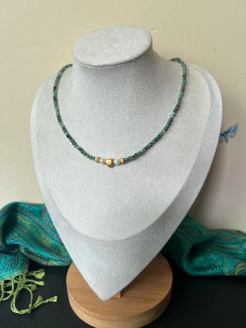 Smaragd akoya zoutwater parel beschermt geluk intuïtie magie, Sieraden, Tassen en Uiterlijk, Kettingen, Nieuw, Zilver, Groen, Met edelsteen
