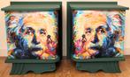 2 Groene nachtkastjes "Einstein", pop art, eclectisch, Ophalen of Verzenden, Zo goed als nieuw, Minder dan 45 cm, 55 tot 70 cm
