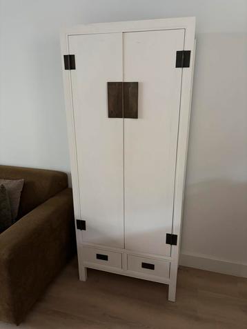 Prachtige Chinese hoge kast halkast kledingkast hout wit beschikbaar voor biedingen