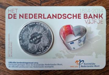 Coinkaart herdenkingsmunt dnb zilveren vijfje 1814-2014 beschikbaar voor biedingen