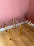 Antieke Bijzettafel set goudkleurig glas salontafel, Huis en Inrichting, Tafels | Bijzettafels, Minder dan 55 cm, Metaal of Aluminium