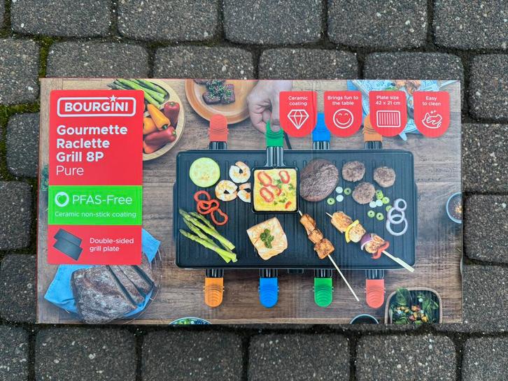 Bourgini Gourmette/Raclette 8P – Nieuw in doos – PFAS vrij, Witgoed en Apparatuur, Gourmetstellen, Zo goed als nieuw, 8 personen of meer