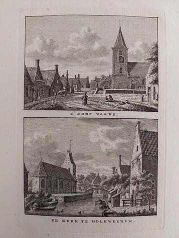 261-262 Dorp Warns en kerk te Molkweerum Gravure uit 1790 beschikbaar voor biedingen