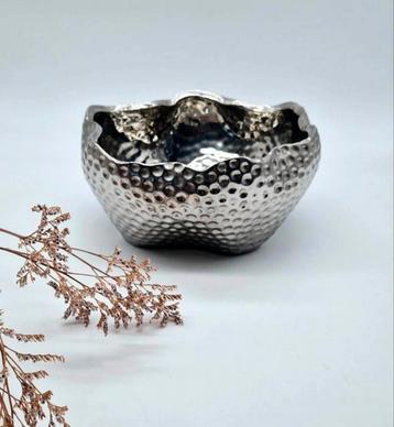 Zilverkleurige Schaal/Bloempot met Gehamerd Effect beschikbaar voor biedingen