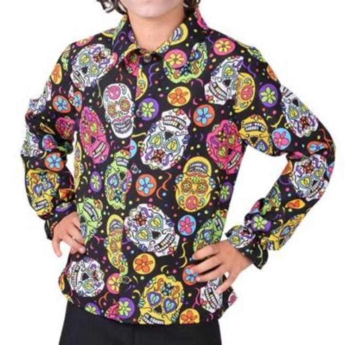 Leuke geel/roze/blauw/paars MEXICAN SKULL/GRIEZEL blouse, Kinderen en Baby's, Carnavalskleding en Verkleedspullen, Gebruikt, Jongen of Meisje