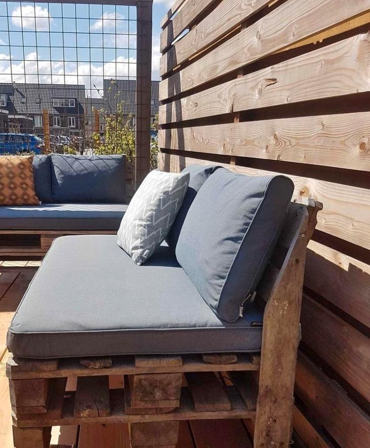 Palletbank inclusief kussens, Tuin en Terras, Tuinbanken, Gebruikt, Hout, Ophalen