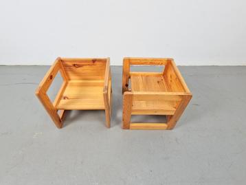 set 2 pine marcel gascoin kinderstoel - tafel 3 posities ’70 beschikbaar voor biedingen