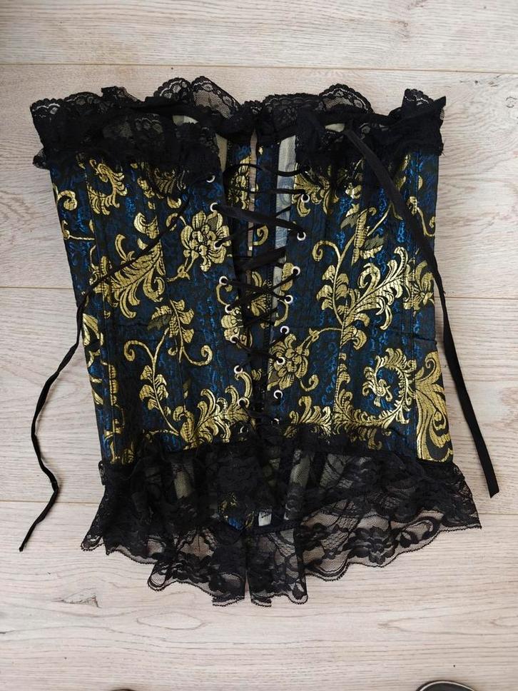 Blauwe Gothic Corset met Goud, Kleding | Dames, Ondergoed en Lingerie, Body of Korset, Blauw, Ophalen of Verzenden