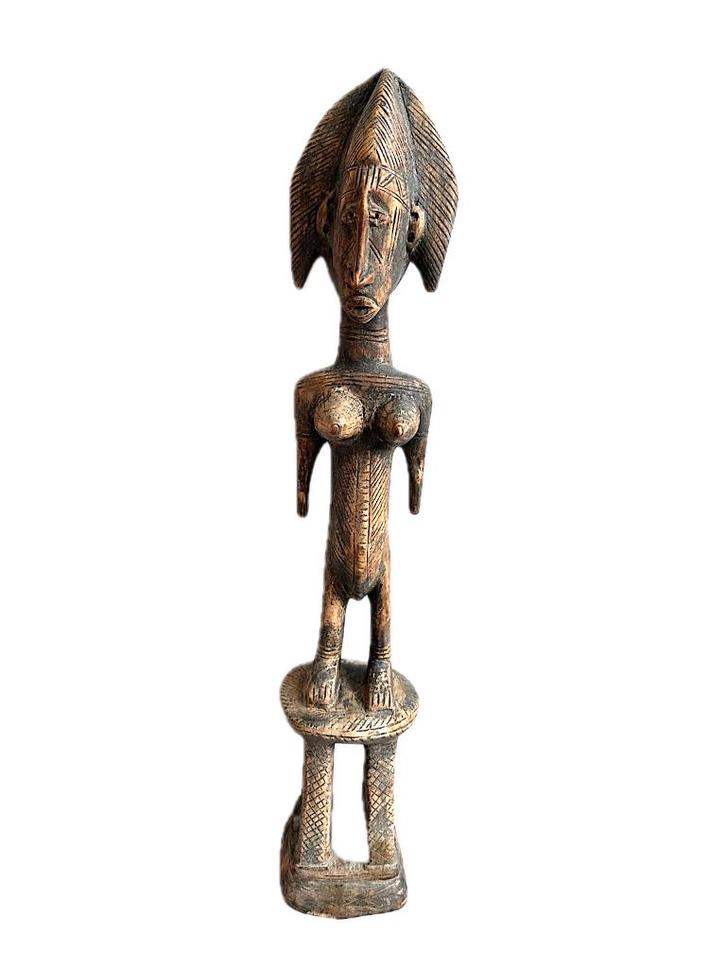 Afrikaanse Oude Dogon figuur – houten beeld op stoel, 72 cm, Antiek en Kunst, Kunst | Niet-Westerse kunst, Verzenden