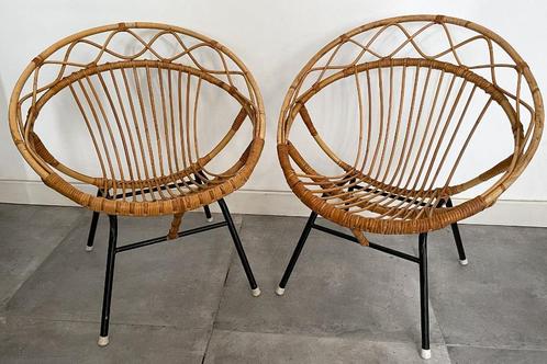 Twee vintage, midcentury Rohé rotan stoelen, retro, Verzamelen, Retro, Huis en Inrichting, Ophalen