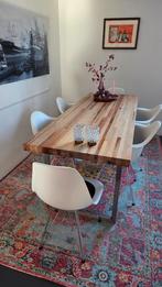 Houten eettafel met RVS onderstel - 200x75, Huis en Inrichting, Tafels | Eettafels, 200 cm of meer, 50 tot 100 cm, Zo goed als nieuw